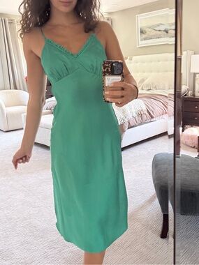 Green Slip Midi Dress with Delicate Straps